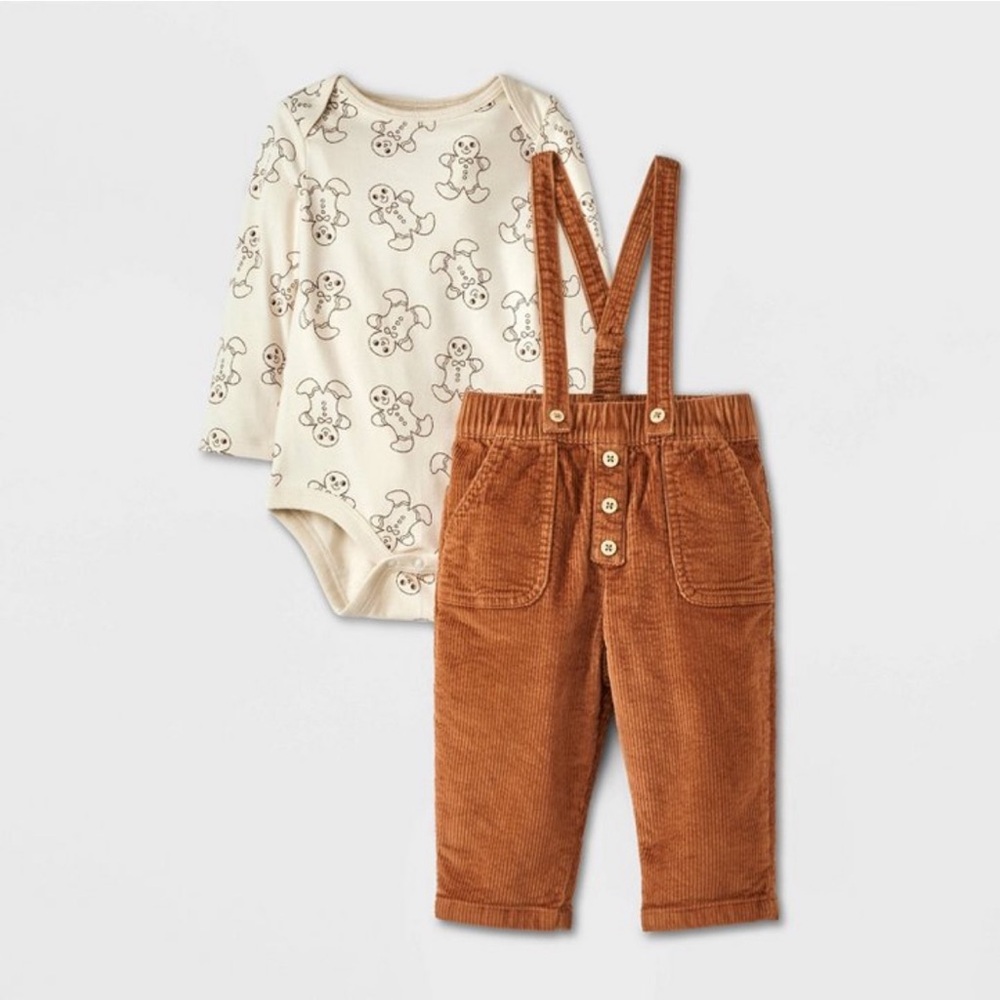 Baby Boy Cat & Jack Gingerbread Man Bodysuit & Pants w/Suspenders